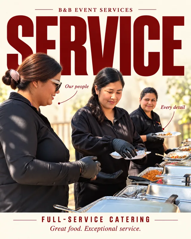 B&B catering team serving guests. Great food. Exceptional service.